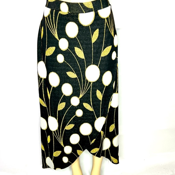 ANTHROPOLOGIE MAEVE BLACK KNIT AND GOLD METALLIC PRINT MIDI SKIRT SIZE LG - Picture 4 of 5